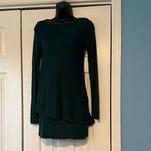 White House Black Market Dark Green Long Sleeve Mini Dress NWT